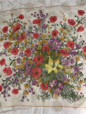 Daniel La Foret Floral Bouquet Silk Scarf with Vibrant Poppy Print